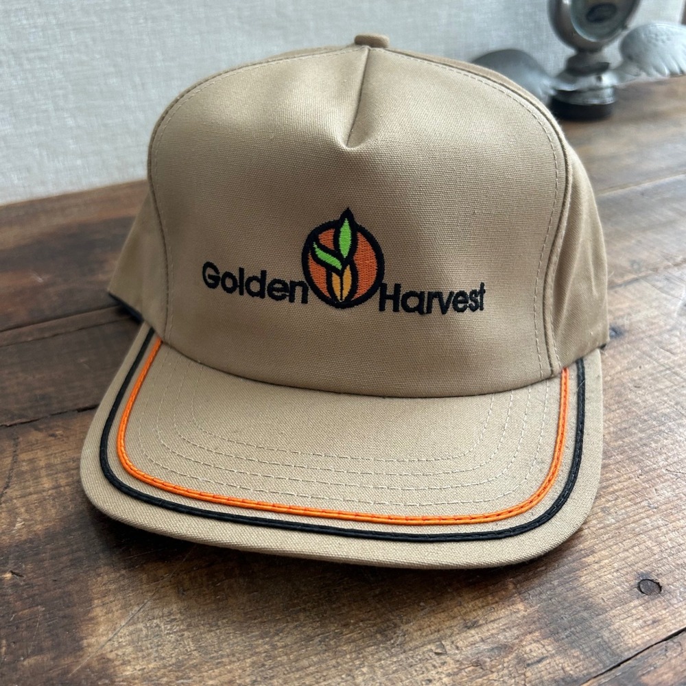 Golden Harvest Hat Cap Mens Snap Back Tan Farming Agriculture Workwear Retro